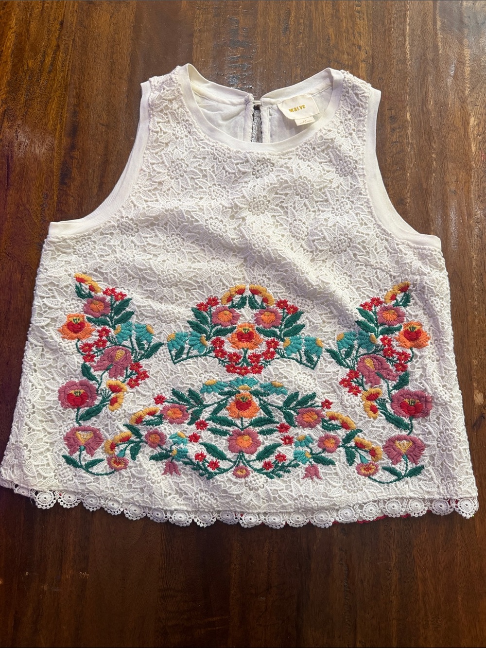 Maeve White Lace Camisole with Multicolor Floral Embroidery NWOT